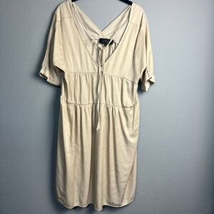 Cori Lane Mini Dress Cottagecore Tie V Neck Short Sleeve Casual Beige Dress Sz S
